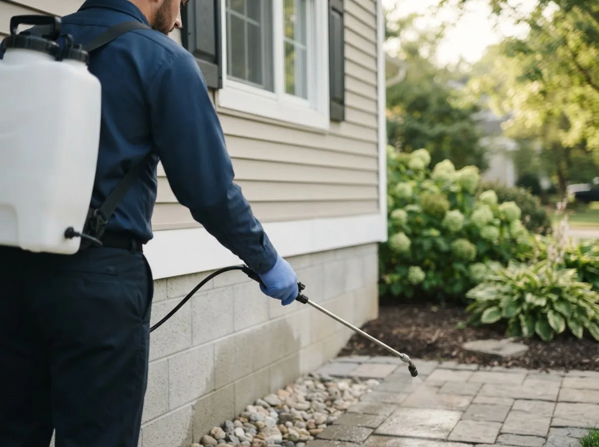 Pest control technician inspecting a home in Osterburg, PA
